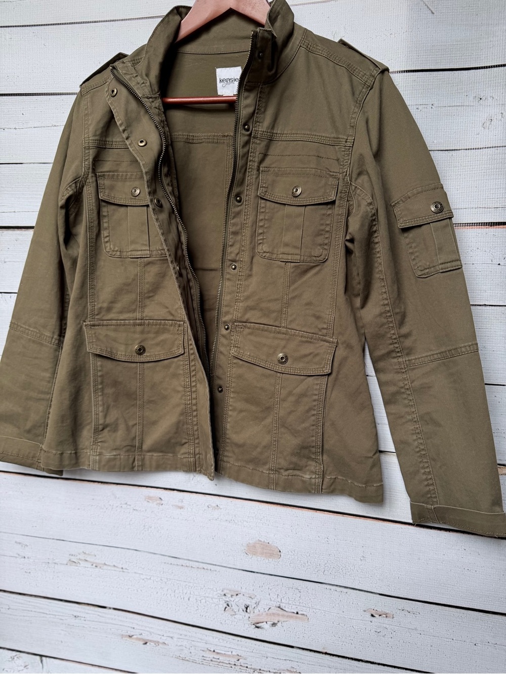 Kensie Olive Green Cotton Canvas Military Utility Field Jacket- Medium - Picture 3 of 5
